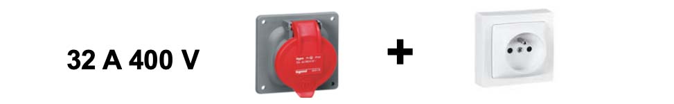 1x Starkstromanschluss 32 A 400 V + zusätzliche Steckdose 230 V (separate Stromkreise)